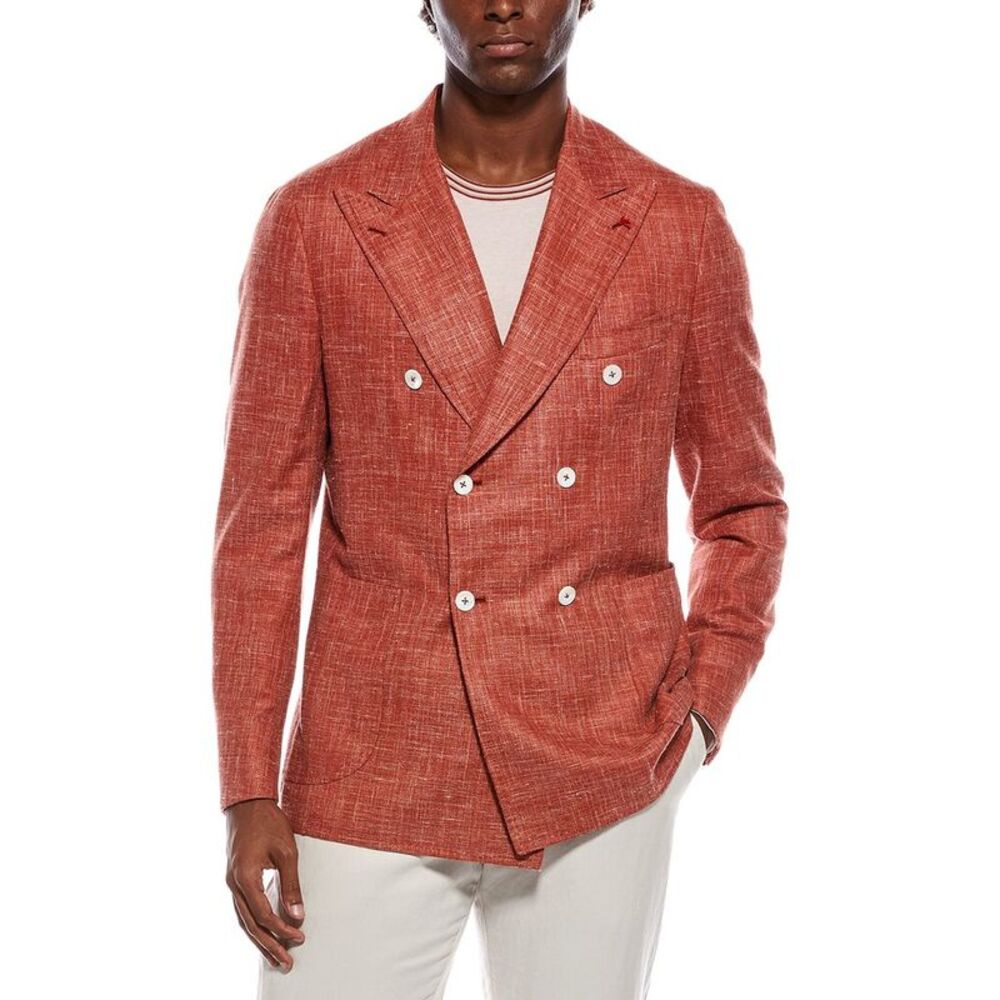 Isaia Mens Wool, Silk, & Linen-Blend Blazer, Orange